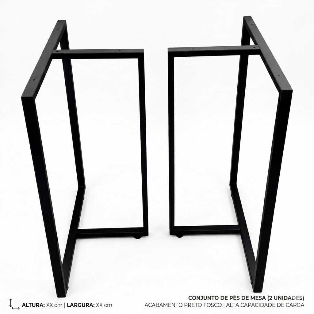 kit 2 Pé de Mesa 75x60 Tipo industrial Base de Ferro com Pezinho Niveladores