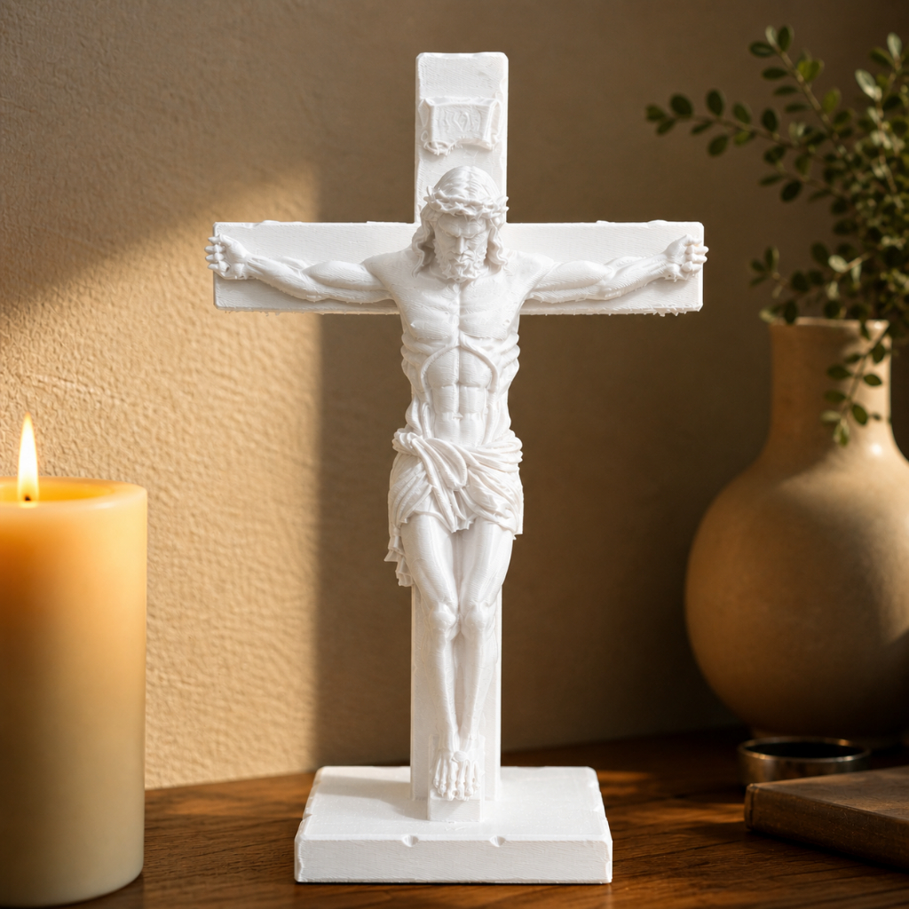Crucifixo Jesus Cristo Premium de Mesa Cruz Católica Decorativa Sagrada Sacrifício Fé Proteção Decoração Religiosa