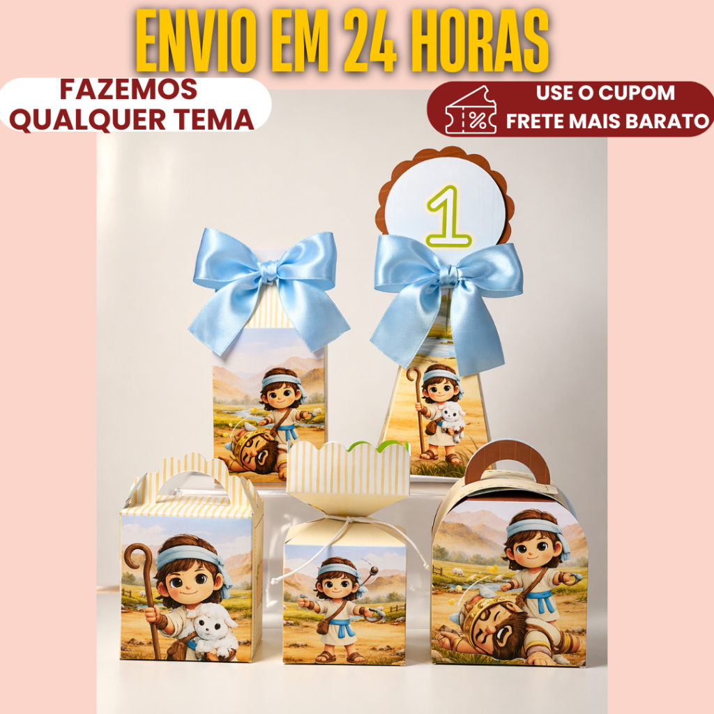 Caixinha Personalizada Davi e Golias rei Davi - Lembrancinha para Festa aniversário PEGUE E MONTE