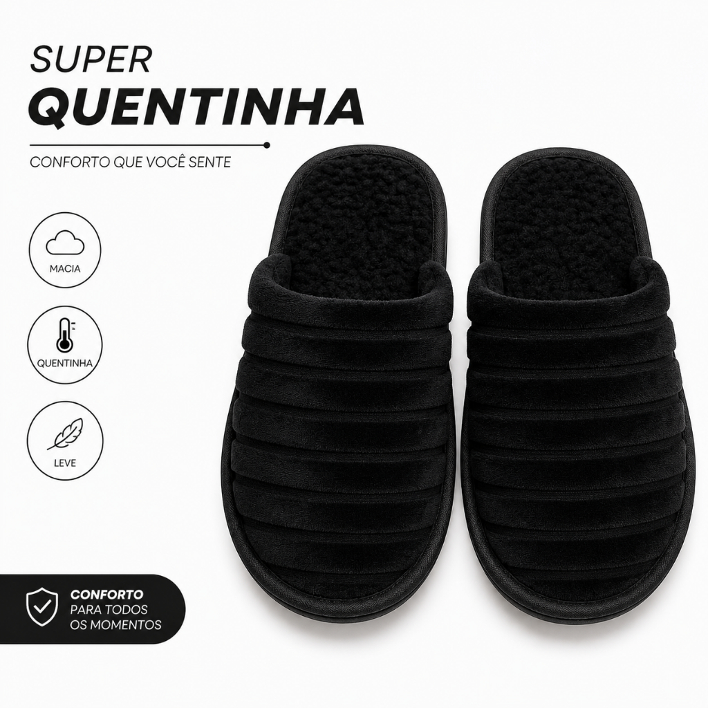 Pantufa LUXO PRETO Masculina e Feminina Quentinha Inverno Peluciada Antiderrapante Confortável Macia Unissex