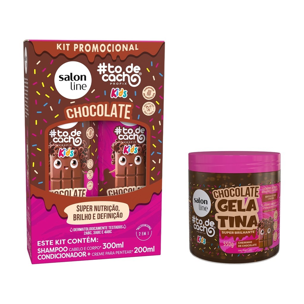 Kit Shampoo e Condicionador + Gelatina com Cheirinho de Chocolate #todecacho Kids