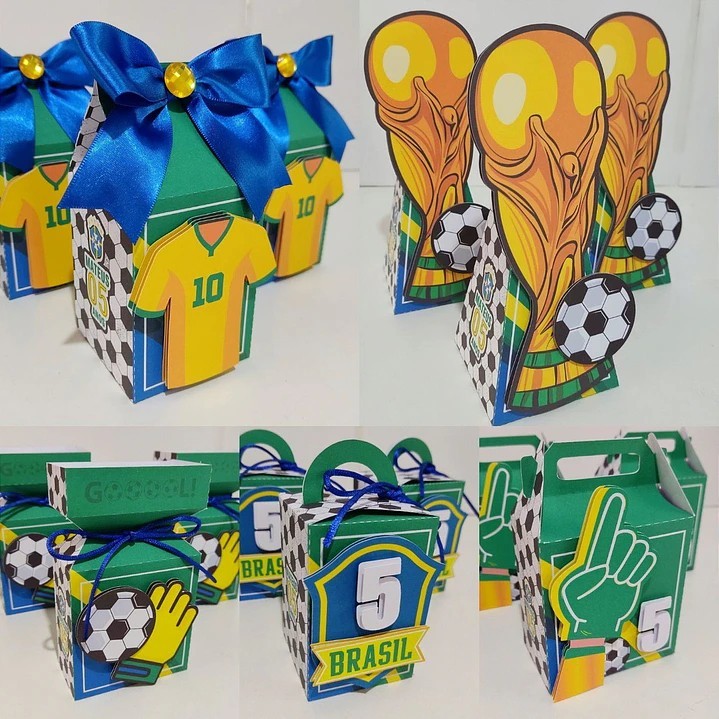 Kit Festa Personalizado Brasil, Copa do Mundo , Futebol, caixinhas e lembrancinhas para festa - PEGUE E MONTE