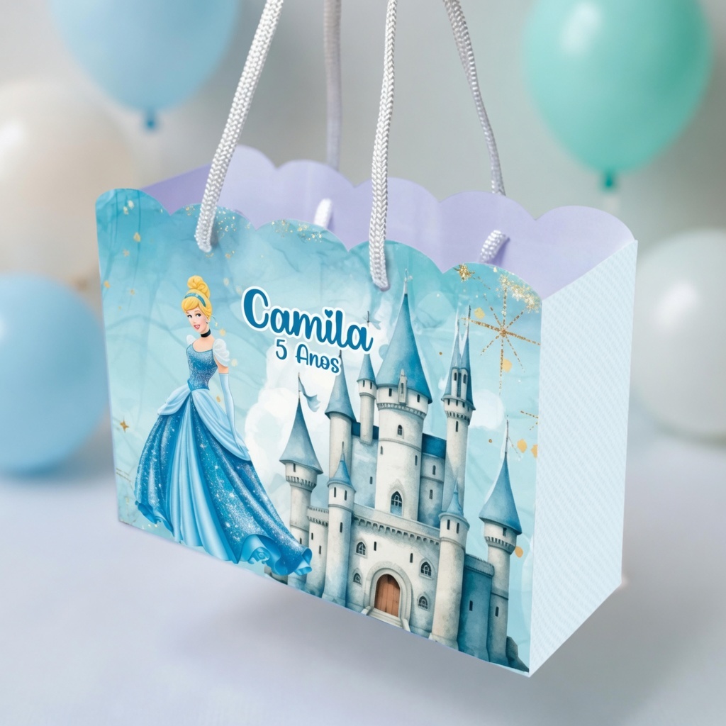 Sacola Personalizada Cinderela | Sacolinha Personalizada | Kit com Alça e Pegue e Monte | Lembrancinha Festa