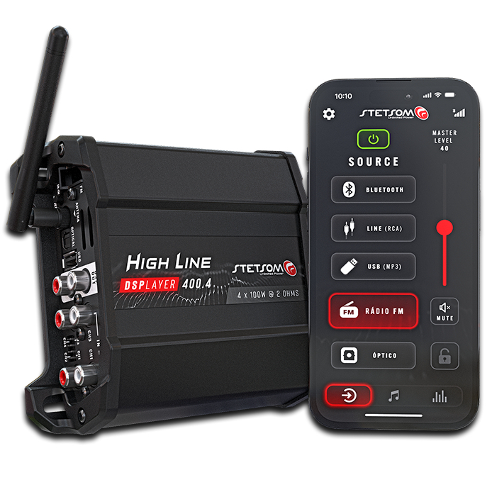 Amplificador Stetsom HL400.4 DSP Player Bluetooth USB FM 400W RMS 4 Canais Som Automotivo