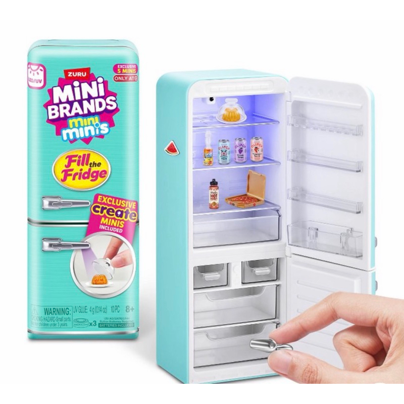 Mini Geladeira Brinquedo ZURU Mini Brands Mini Minis Fill The Fridge com Luz LED/UV + Acessórios Colecionáveis