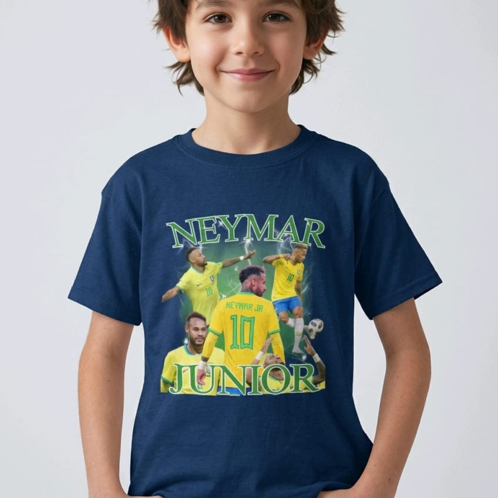 Camiseta Infantil Neymar Brasil Copa Estampada Algodão