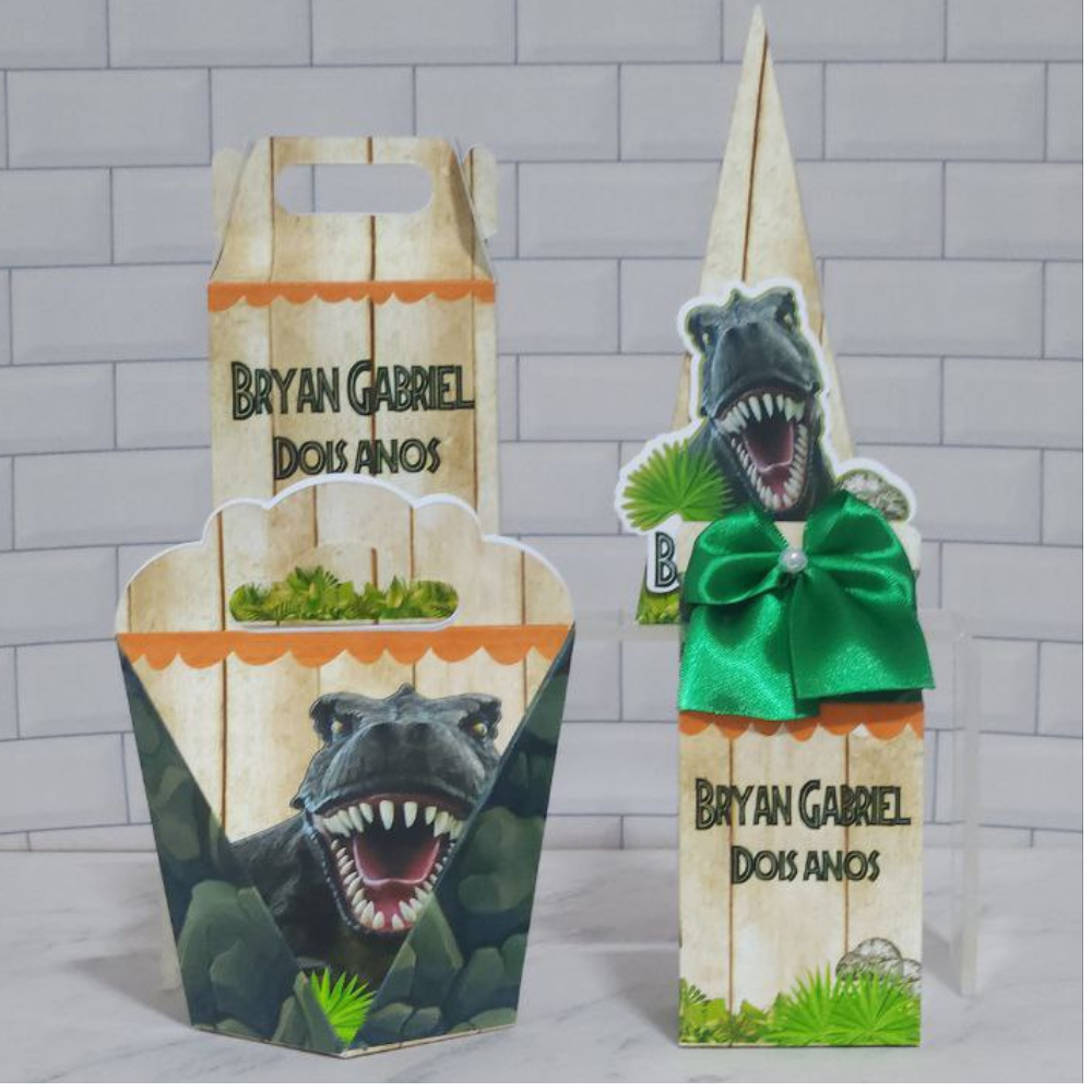 kit festa de aniversário Dinossauro Jurassik Park - lembrancinha - caixinha personalizada - Envio Rápido, Fácil Montar.