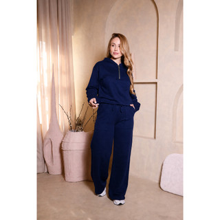 Conjunto Feminino Calça Moletinho Pantalona e Blusa Zíper Frontal Casual Elegante
