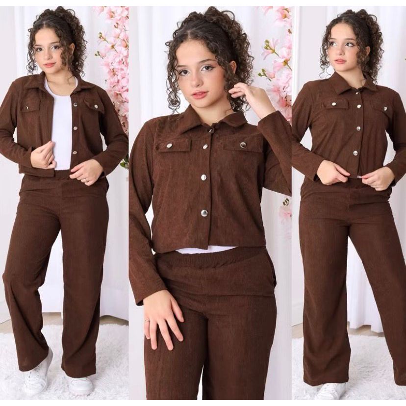 Conjunto Menina infantil juvenil calça pantalona e jaqueta Croped camisa TECIDO COTELE 12 AO 16