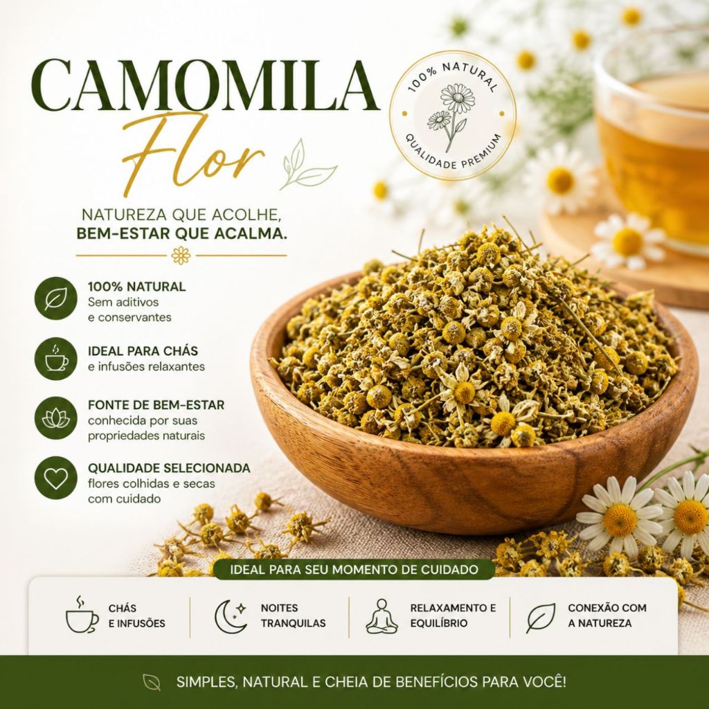 Imagem Camomila Flor Desidratada 100% Natural 🌼 | Chá Calmante | Ideal para Infusões | Alta Qualidade