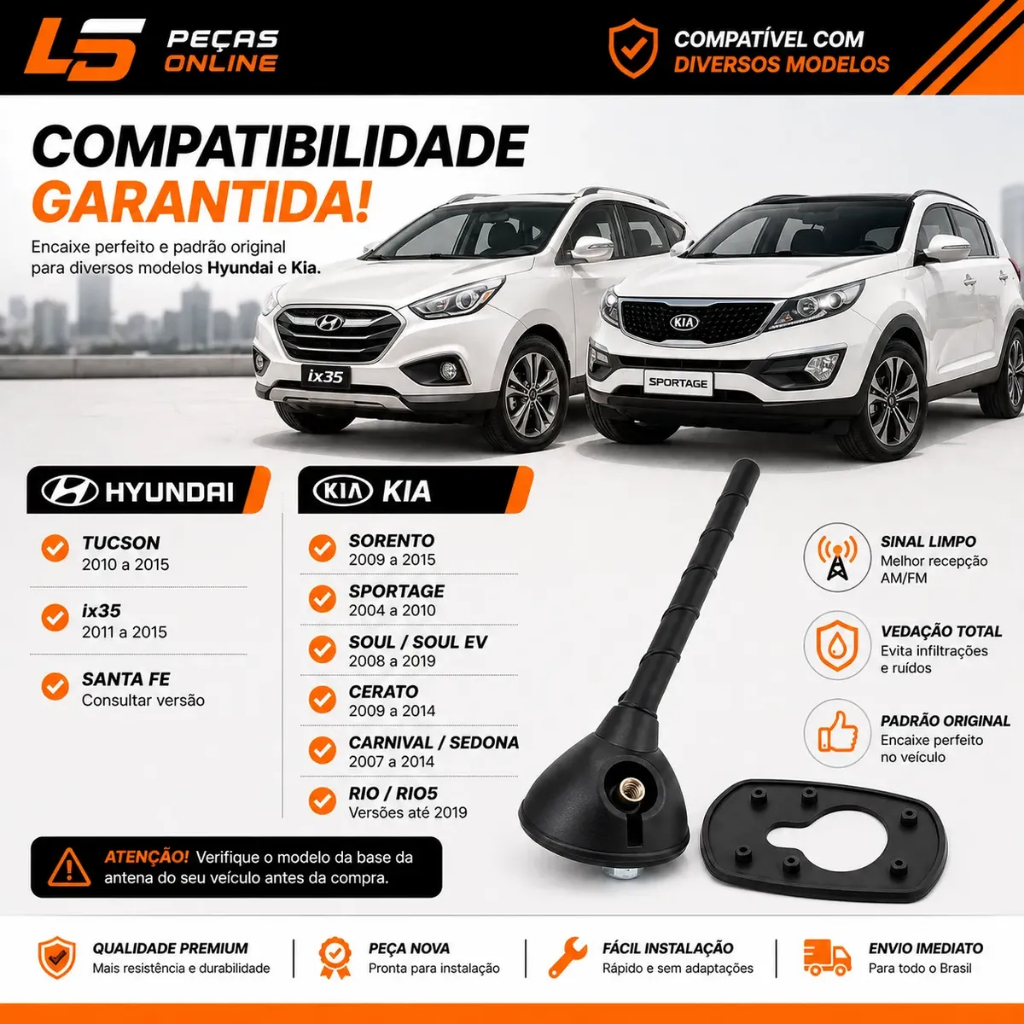 Antena De Teto Automotiva Completa Com Base E Suporte Kia Cerato Sorento Sportage Soul Original