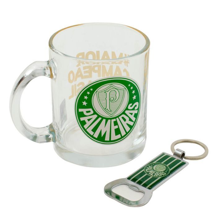 CANECA PALMEIRAS DE VIDRO  COM CHAVEIRO ABRIDOR ORIGINAL 350ML