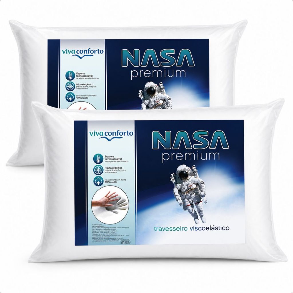 Kit 2 Travesseiros Nasa Premium Viva Conforto D40 Original Hipoalergênico Antiácaro Altura 10cm