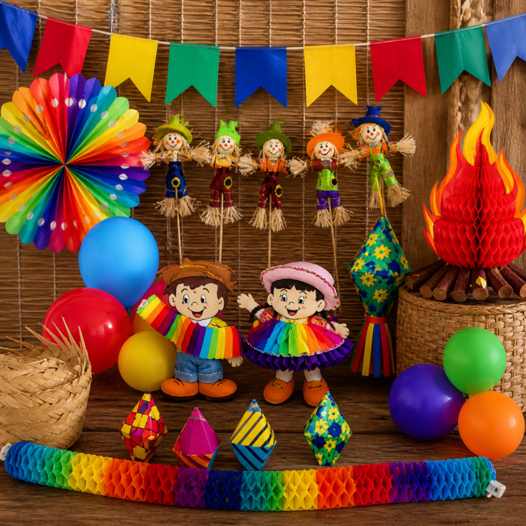Kit Completo de Decoração Festa Junina Mesa Enfeite São João Arraiá 17 Peças