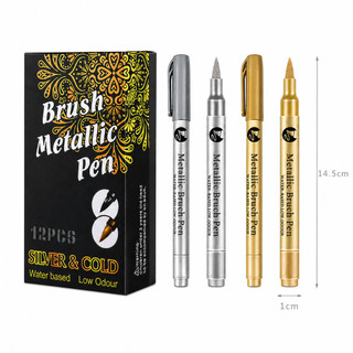 Kit 2 Peças Caneta Brush Metálica Prateada/Dourada Design Premium