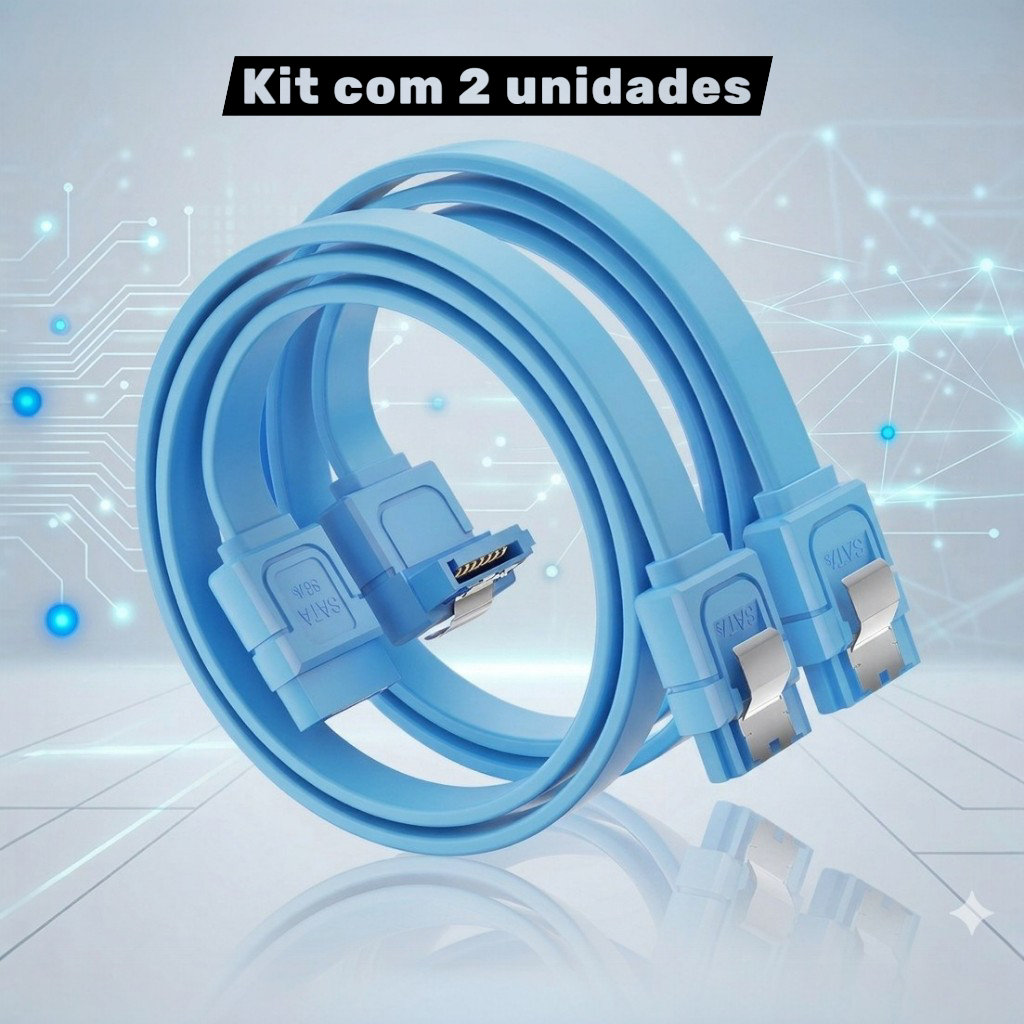 Kit 2x Cabo SATA 3.0 6Gb/s - Reto + L 90° Azul p/ HD/SSD Alta Velocidade com Trava