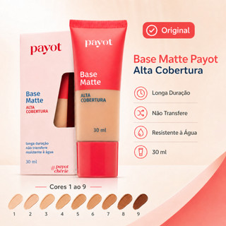 Base Líquida Payot Matte Alta Cobertura 30ml Longa Duração Cores 1 a 9