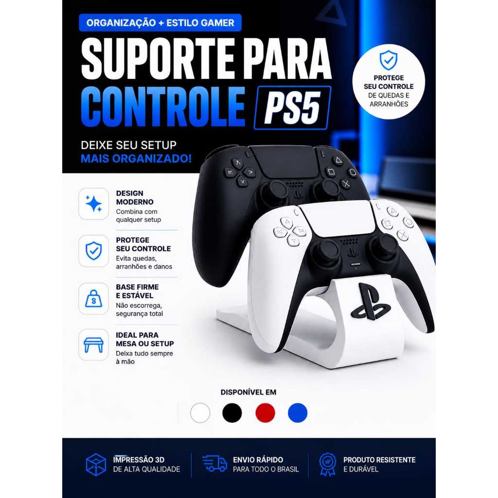 Suporte duplo para controle, ps3, ps4 e ps5.