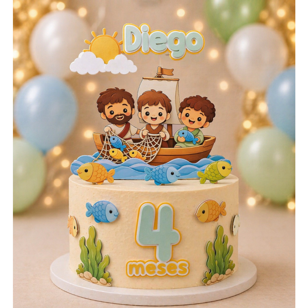 Topo de Bolo Pedro Tiago e João Personalizado Nome e Idade Infantil Decoração Festa Topper Bíblico