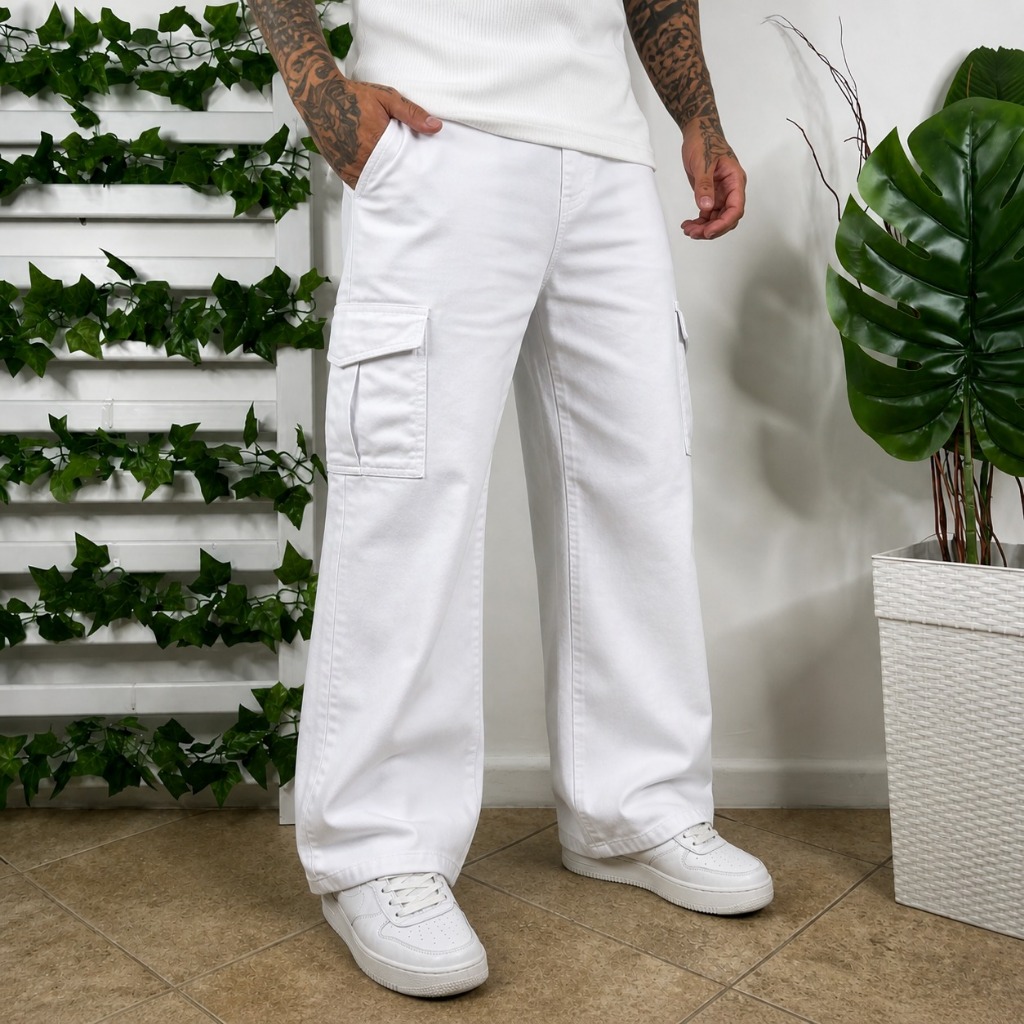 6.	Calça Cargo Masculina Sarja com Bolso Lateral e Punho