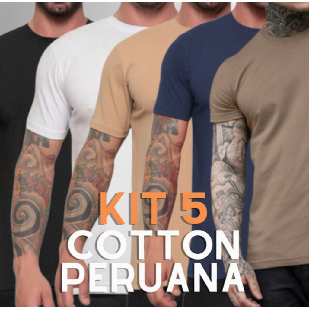 Kit 5 Camisetas Masculina Slim Cotton Peruano com Elastano Conforto Premium