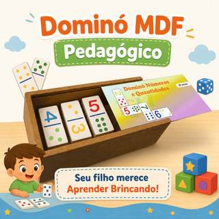 Dominó Jogo Educativo Infantil MDF 28 Peças Brinquedo Pedagógico Montessori Para Desenvolvimento