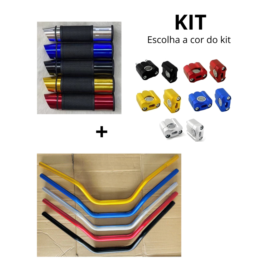 Kit Guidão Esportivo + Manopla Alumínio + Alongador Universal Titan 160 Bros XRE Fazer Hornet