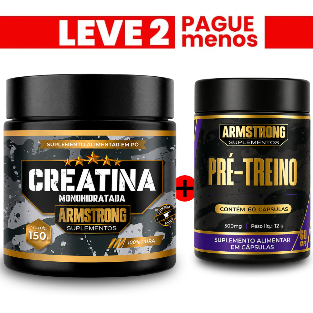 Creatina Monohidratada 150g + Pré Treino 60 Cápsulas - Armstrong Suplementos | Envio Imediato