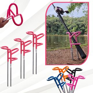 Kit 3 Suportes Vara Pesca Emborrachado Rosa Reforçado Apoiador Resistente Para Pesqueiro Rio Barranco Tamba Pira Tilapia
