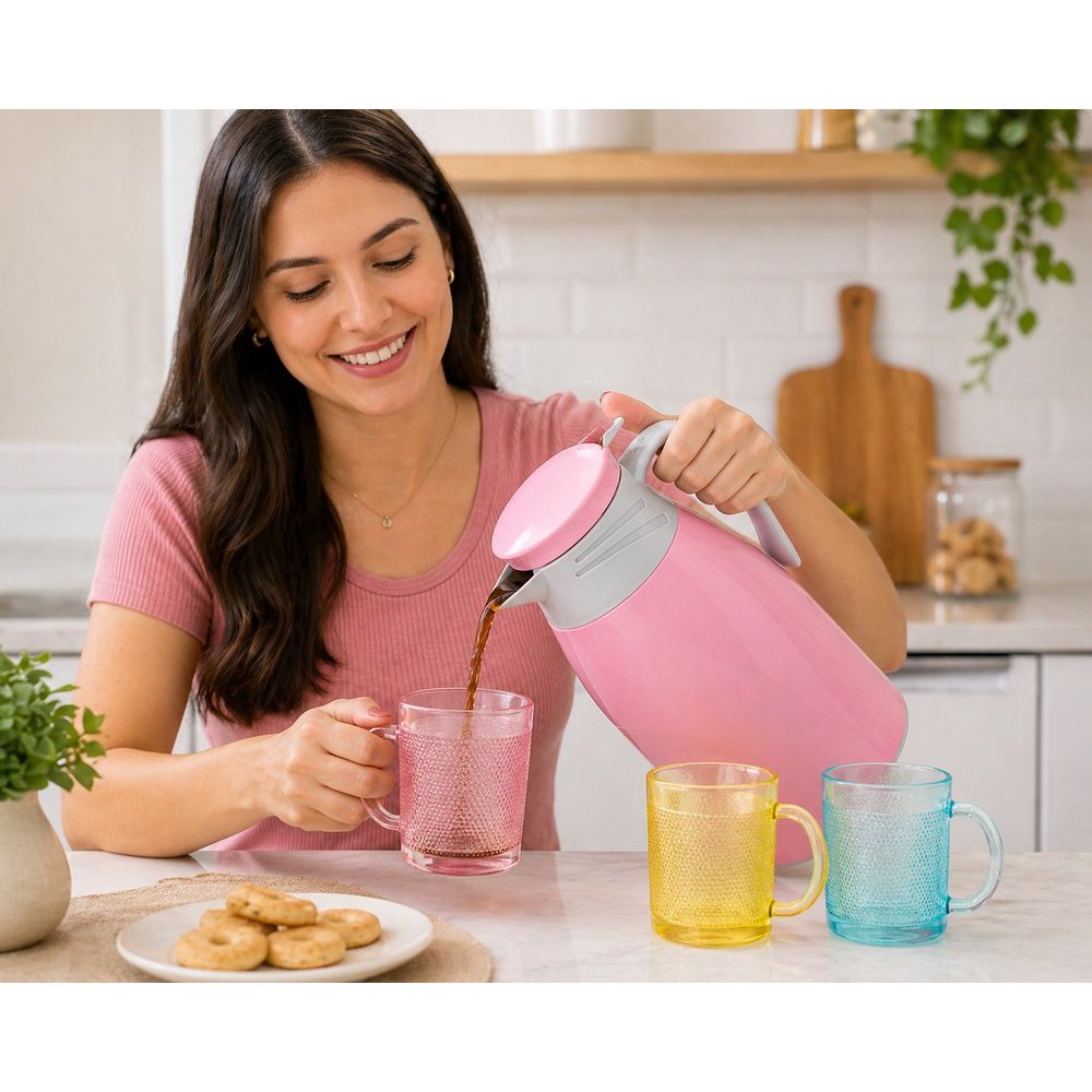 Garrafa Térmica Café ou Chá 1.000ml Rosa Vermelha ou Preta + 4 Canecas Grátis Mantém a Temperatura por mais tempo Linda.