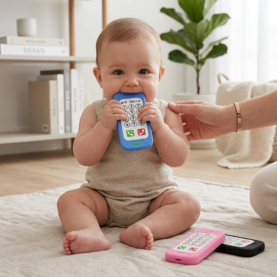 Mordedor Bebê Celular Smartphone Baby Phone Vinil Macio Massageia Gengiva Dentição Anatômico BPA Free INMETRO +3m