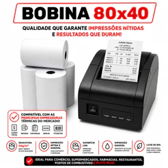Bobina Térmica Silfer 80x40m KPH 44 para Impressora de Cupom Recibo PDV 10 20 ou 30 Rolos