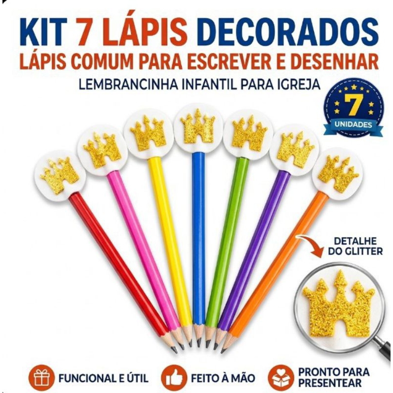 Mais Encanto com Kit 3 Lápis Decorado em EVA – Lembrancinha Infantil Escola Igreja | Mais Vendido