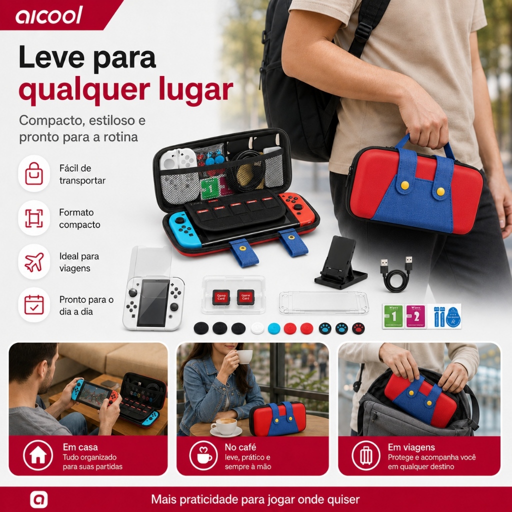 Case Estojo Bolsa Protetora Mario Edition 10 Slots Jogos Para Nintendo Switch Padrão