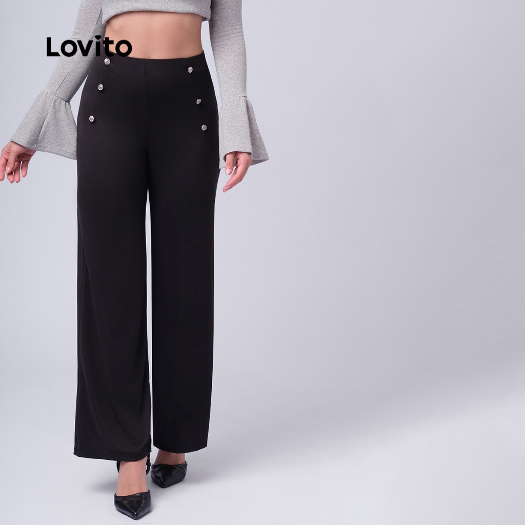 Lovito Calça de Malha Suedine com Botões Decorativos Moda Feminina BRPTB425BRL45