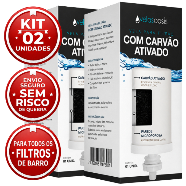 2 VELAS FILTRO BARRO CARVÃO ATIVADO Original Esterilizante Universal - PARA TODOS FILTRO BARRO