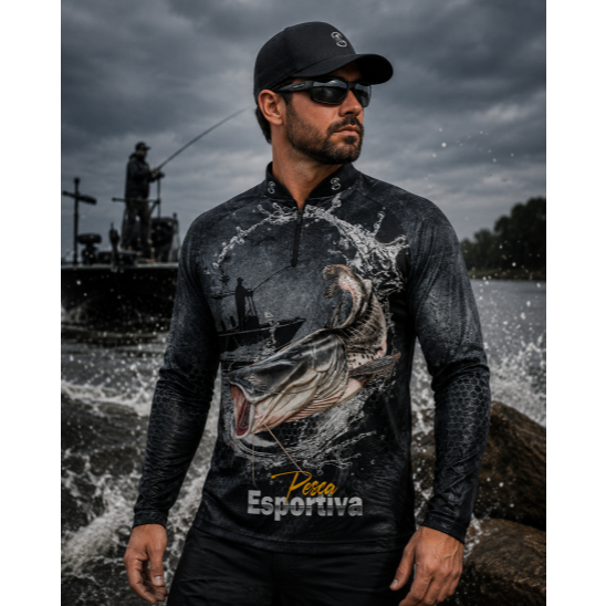 Camiseta Camisa Manga Longa Pesca com Proteção UV+50-Estampada-Ideal para Atividades ao ar Livre-Não desbota SK-109