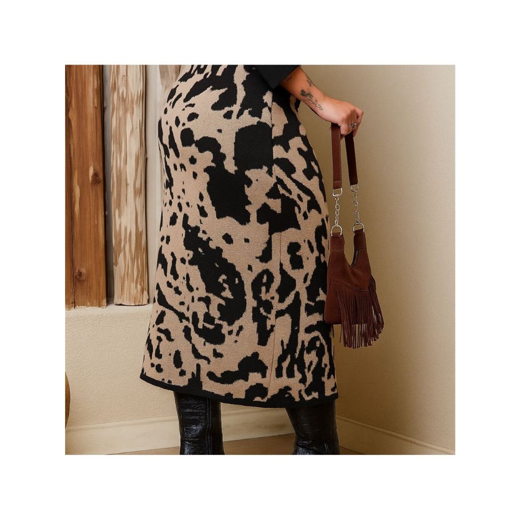 SAIA LONGA COW ANIMAL PRINT INVERNO FRIO ESTILO MODA PLUS SIZE