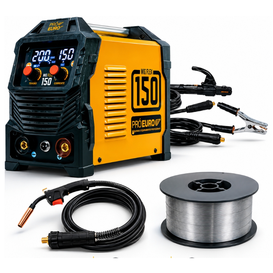 Kit Máquina De Solda Multiprocesso 150a Bivolt Pró Euro + Arame 1kg 0,8mm