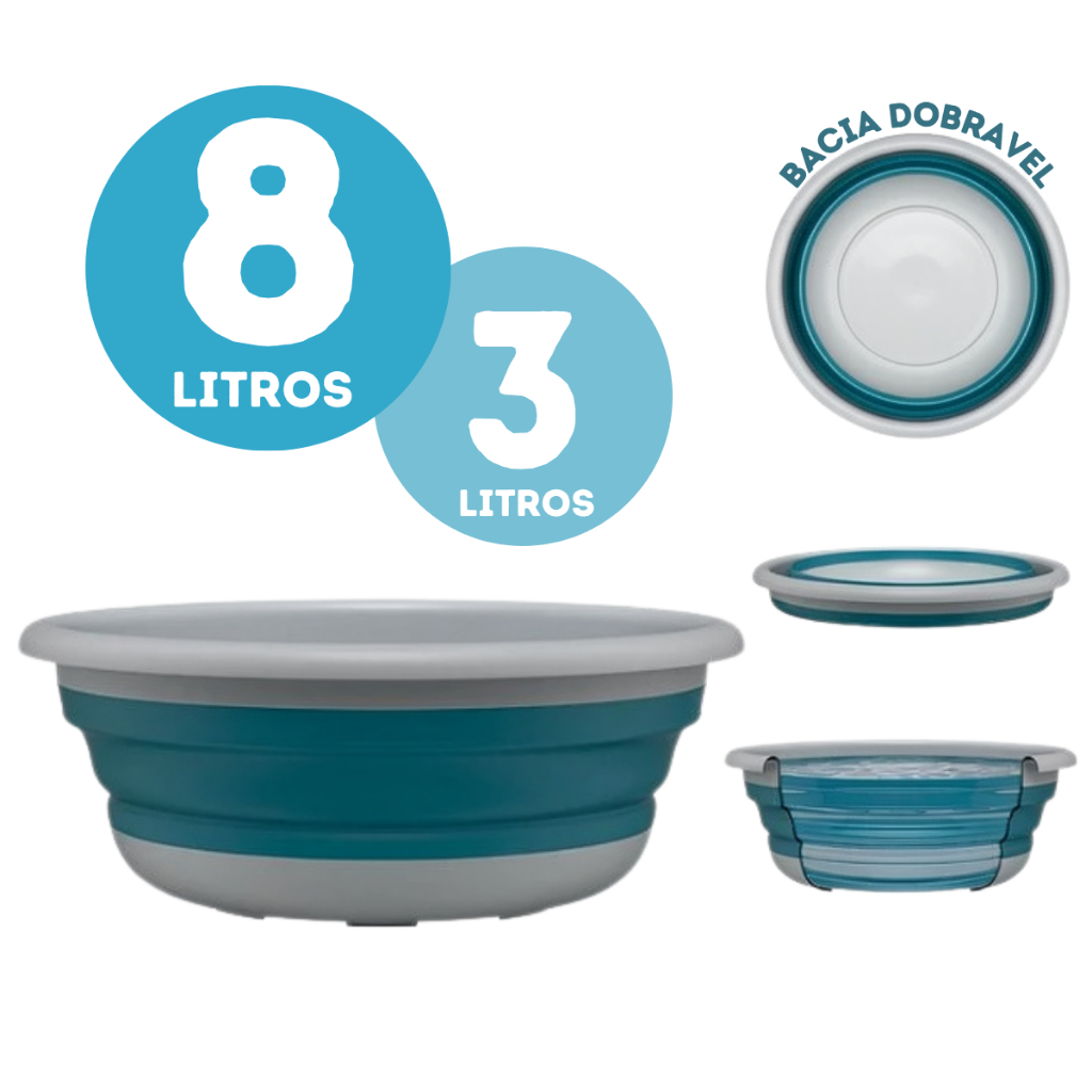 Bacia Dobrável Retrátil 8 Litros ou 3 Litros Portátil Silicone