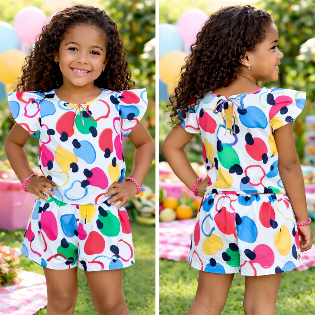 Conjunto Infantil Feminino Blusa e Short Menina Confortavel Tecido Premium Blogueirinha Estampada 2 ao 10 anos