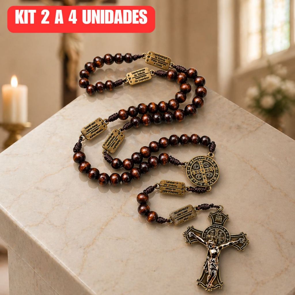 KIT 2 A 4 Terço Católico Da Contemplação São Bento De Madeira Com Os Misterios