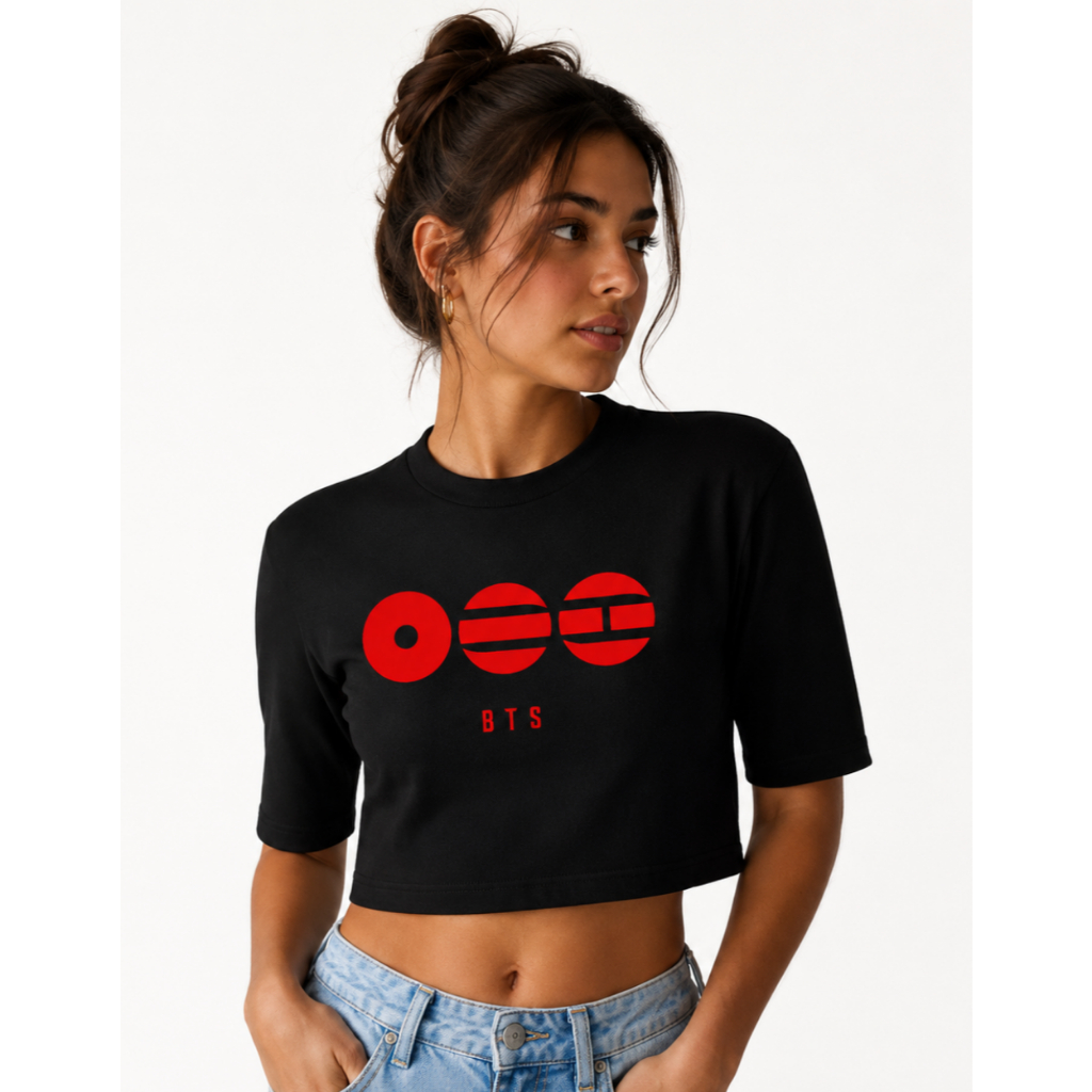 Camiseta Cropped Oversized BTS Arirang Feminino Algodão Camiseta Kpop Estilo Coreano