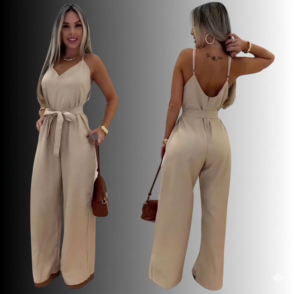 Macacão Plus Size Feminino Soltinho com Bolso Alça Regulável Confortável P ao G2