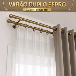 Varão P/ Cortina Duplo 3,00m 19mm Com Ponteira E Suporte