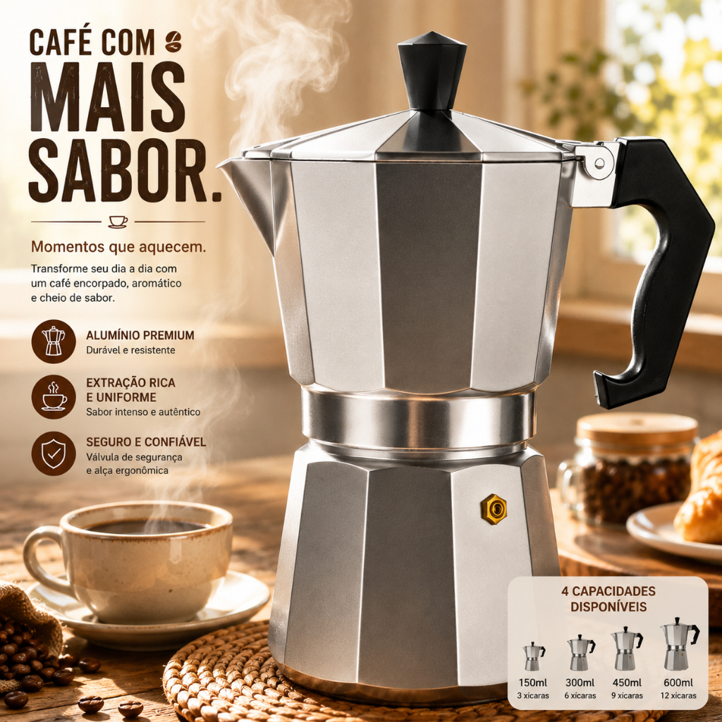 Imagem Cafeteira Italiana Café Expresso Alumínio Premium Moka 3/6/9/12 Xícaras