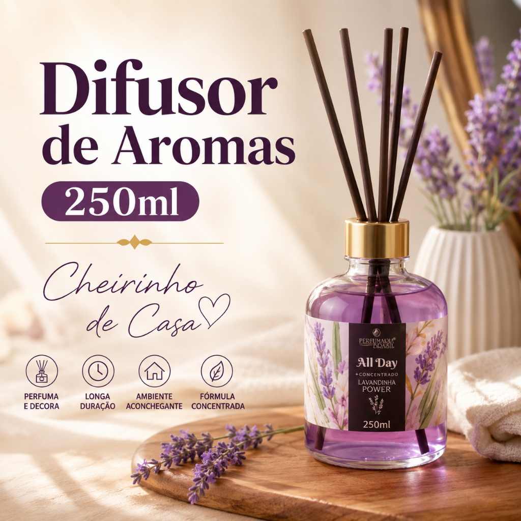 Difusor de Aromas 250ml Com Varetas Aromatizador Premium Cheirinho de Casa