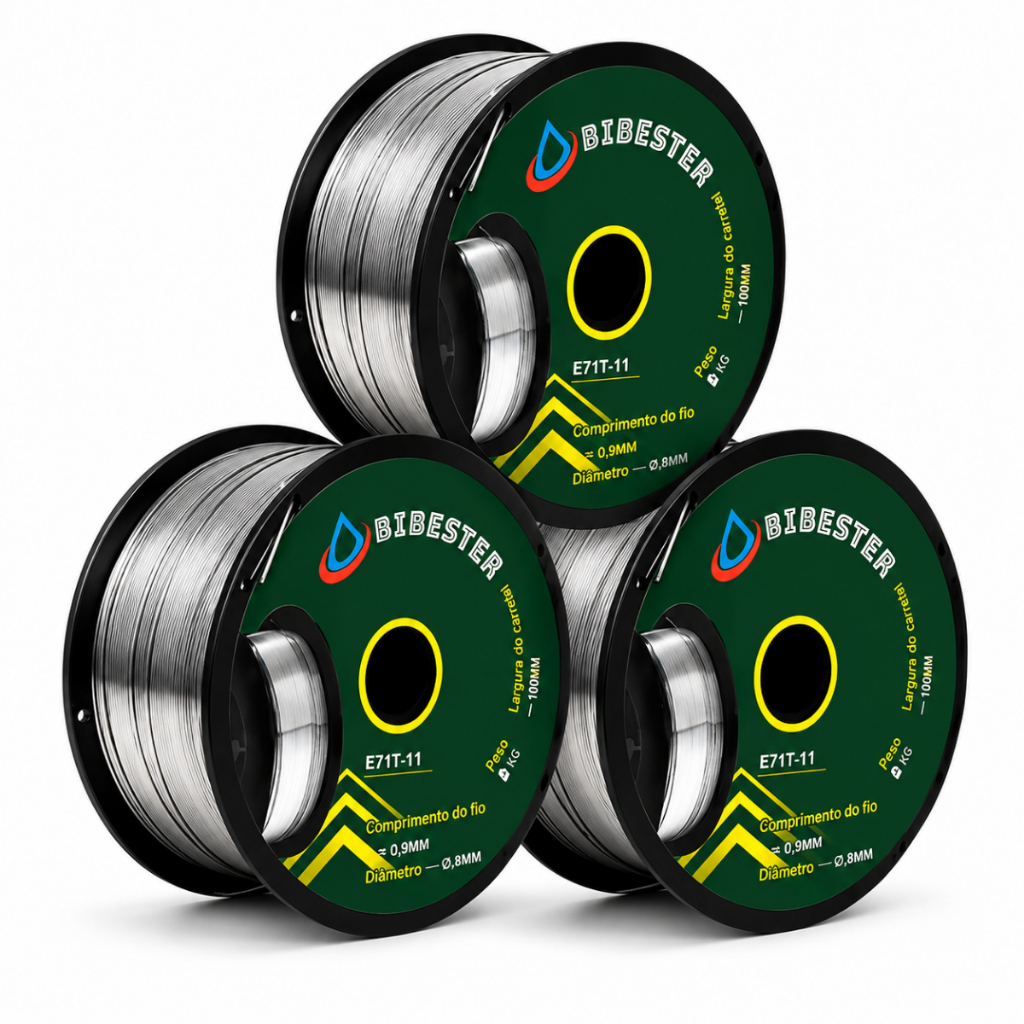 Kit Com 3 Arame De Solda Mig Uso Sem Gás 0,80mm 1kg Rolo Tubular E71T-11 Bibester