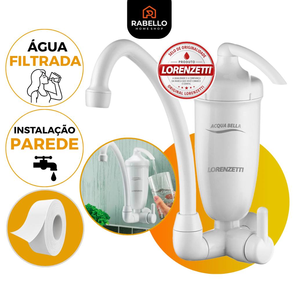 Torneira com Filtro Purificador Parede Branca Lorenzetti Acqua Bella Cozinha Água Filtrada Econômica