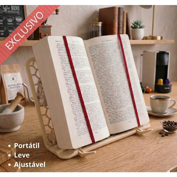 Suporte Ajustável para Bíblia, Livro e Tablet – Leve, Prático, Dobrável e Portátil